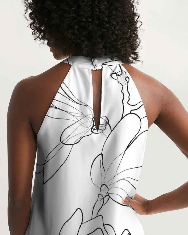 B&W Floral - Halter Dress
